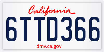 CA license plate 6TTD366