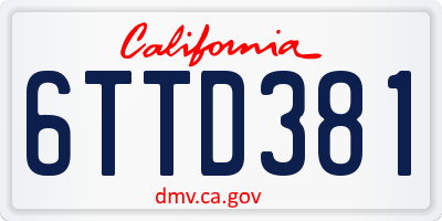 CA license plate 6TTD381