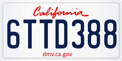 CA license plate 6TTD388
