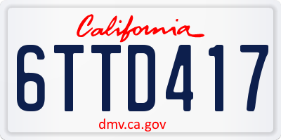 CA license plate 6TTD417
