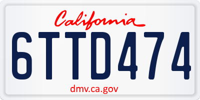 CA license plate 6TTD474