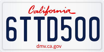 CA license plate 6TTD500