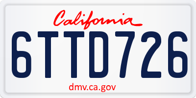 CA license plate 6TTD726