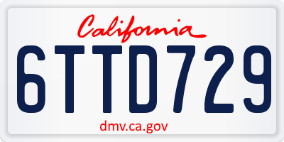 CA license plate 6TTD729