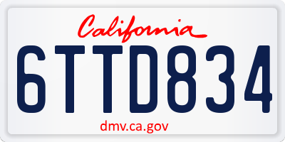 CA license plate 6TTD834