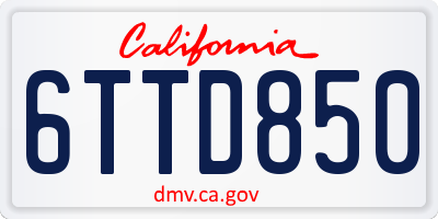 CA license plate 6TTD850