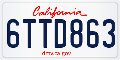 CA license plate 6TTD863
