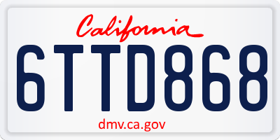 CA license plate 6TTD868