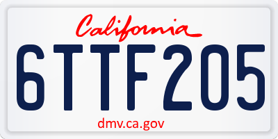 CA license plate 6TTF205