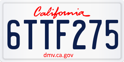 CA license plate 6TTF275