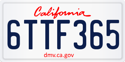 CA license plate 6TTF365