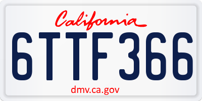 CA license plate 6TTF366