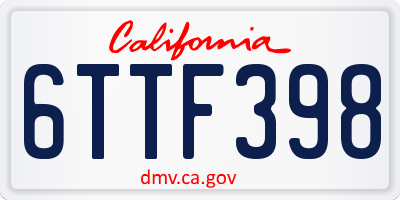 CA license plate 6TTF398