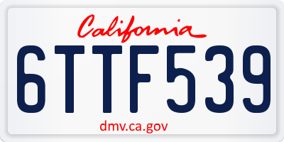 CA license plate 6TTF539