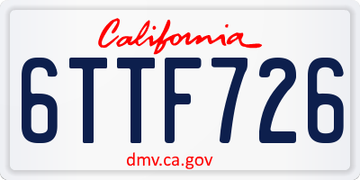 CA license plate 6TTF726