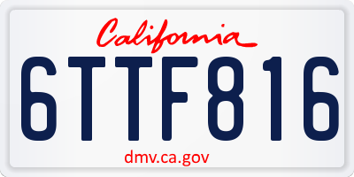 CA license plate 6TTF816