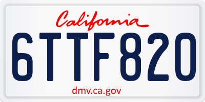 CA license plate 6TTF820