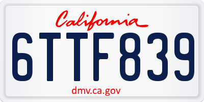 CA license plate 6TTF839