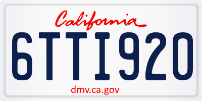 CA license plate 6TTI920