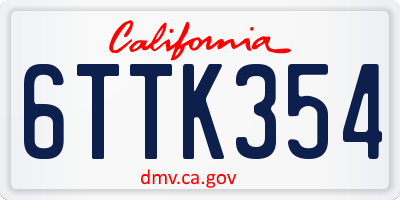 CA license plate 6TTK354