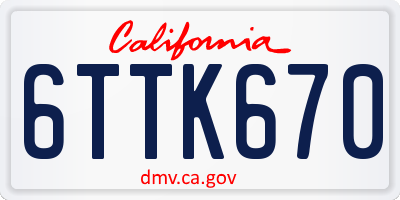 CA license plate 6TTK670
