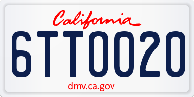CA license plate 6TTO020
