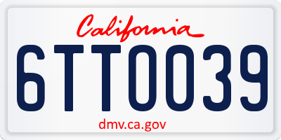 CA license plate 6TTO039