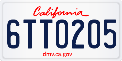 CA license plate 6TTO205