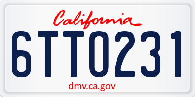 CA license plate 6TTO231