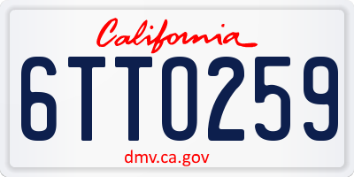 CA license plate 6TTO259