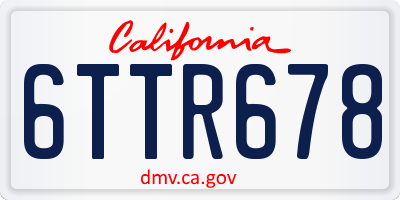 CA license plate 6TTR678