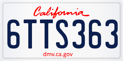 CA license plate 6TTS363