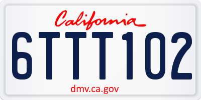 CA license plate 6TTT102