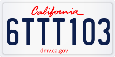 CA license plate 6TTT103