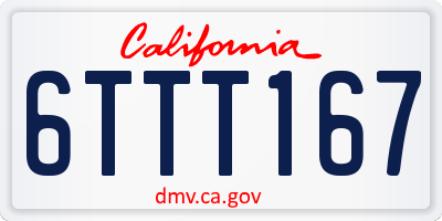CA license plate 6TTT167