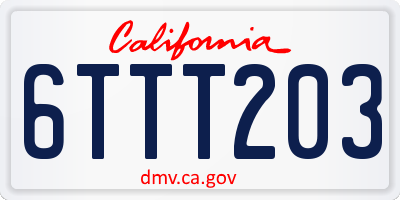 CA license plate 6TTT203