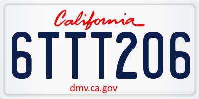 CA license plate 6TTT206
