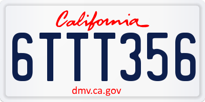 CA license plate 6TTT356