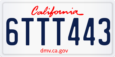 CA license plate 6TTT443