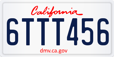CA license plate 6TTT456
