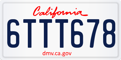 CA license plate 6TTT678