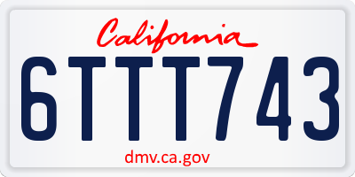 CA license plate 6TTT743