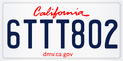 CA license plate 6TTT802