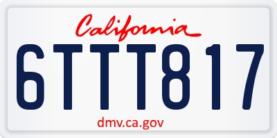 CA license plate 6TTT817