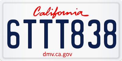 CA license plate 6TTT838