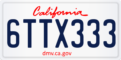CA license plate 6TTX333