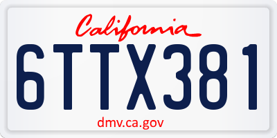 CA license plate 6TTX381