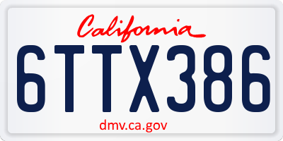 CA license plate 6TTX386