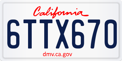 CA license plate 6TTX670