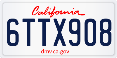 CA license plate 6TTX908